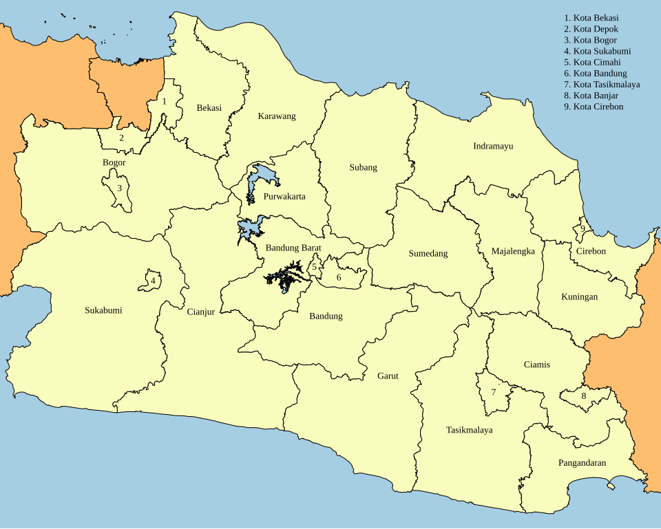 Peta administratif Kabupaten/Kota Provinsi Jawa Barat